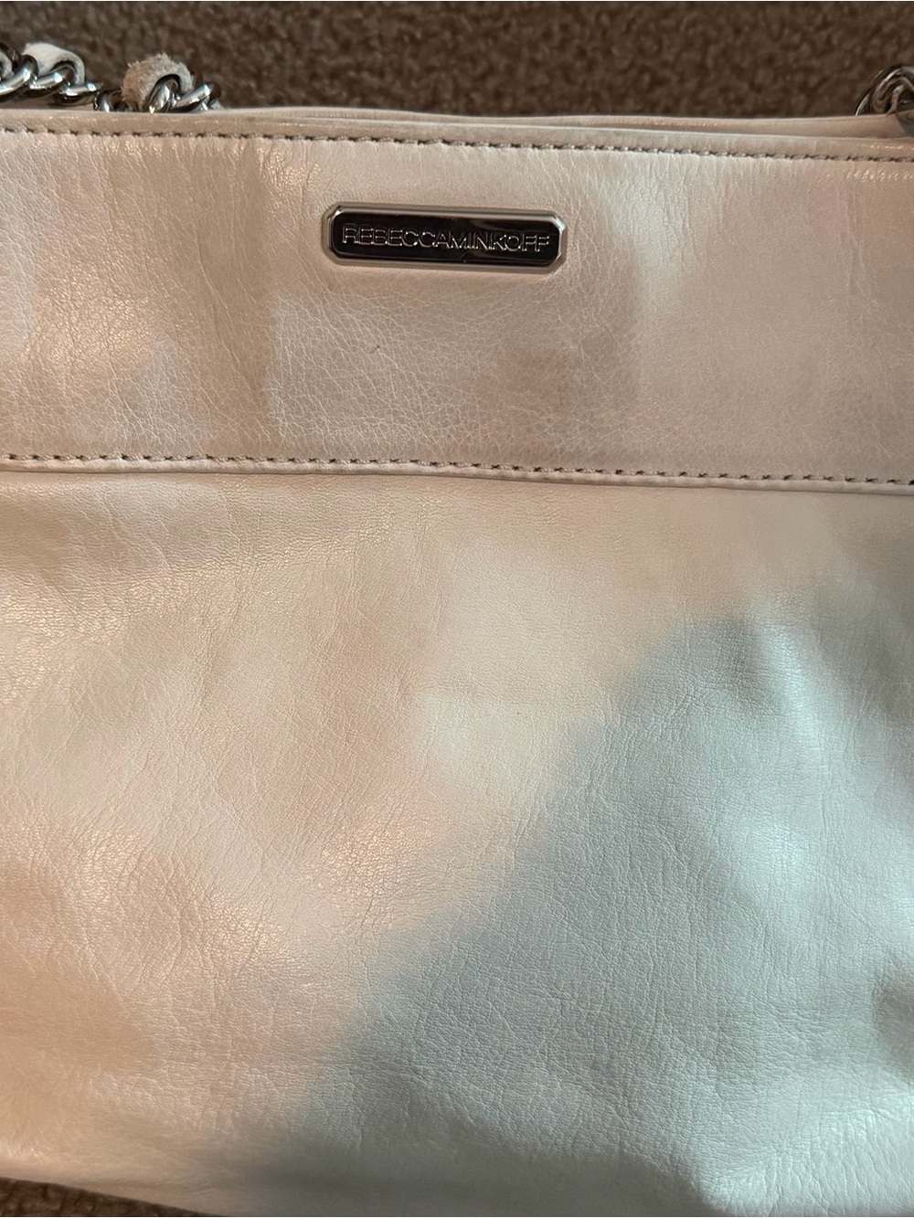 Rebecca Minkoff Cream Leather Shoulder Bag with Silver Chain Straps - Picture 6 of 8